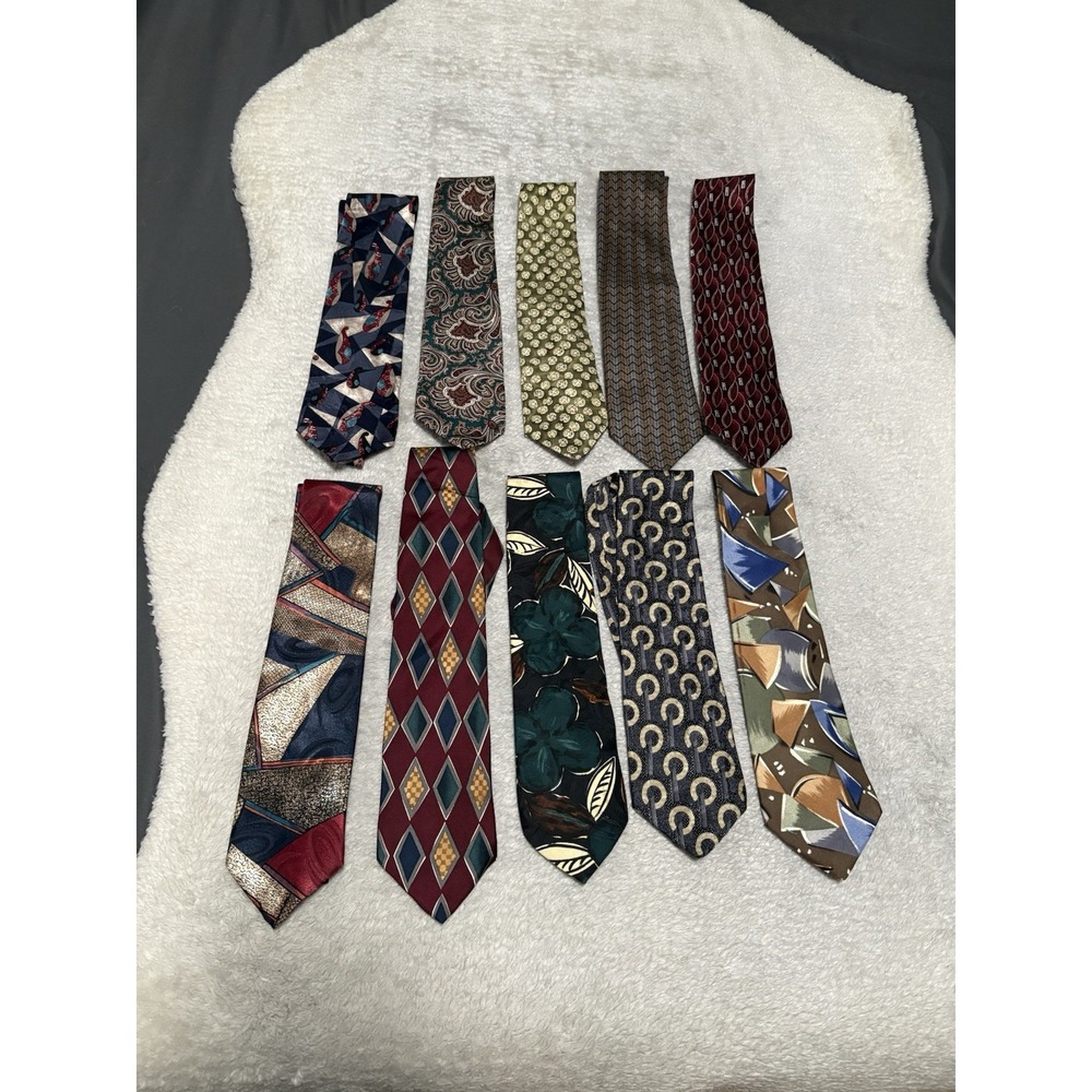 Lot of 10 Vintage Silk Ties 80s 90s Geometric Abstract Paisley Medallion VTG